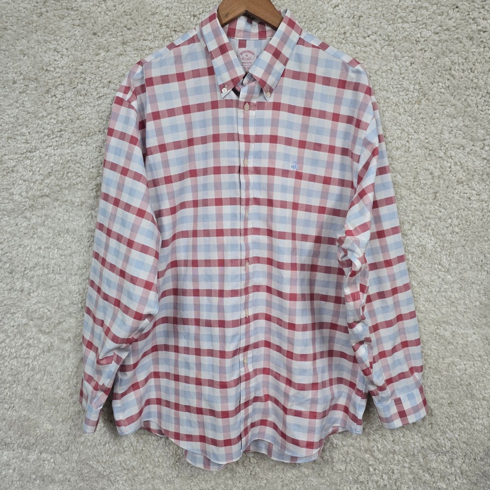 Brooks Brothers Madison Shirt Mens XL Red Blue Plaid Supima Cotton Non-Iron Prep